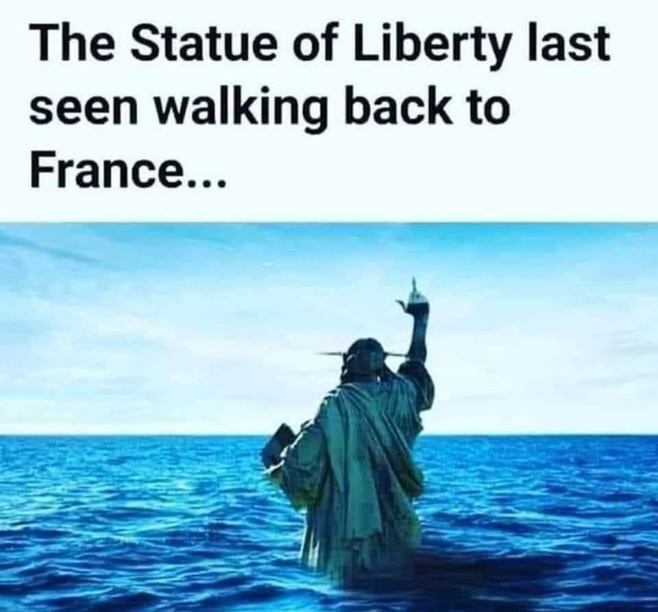 The Statue of Liberty last seen walking back to France