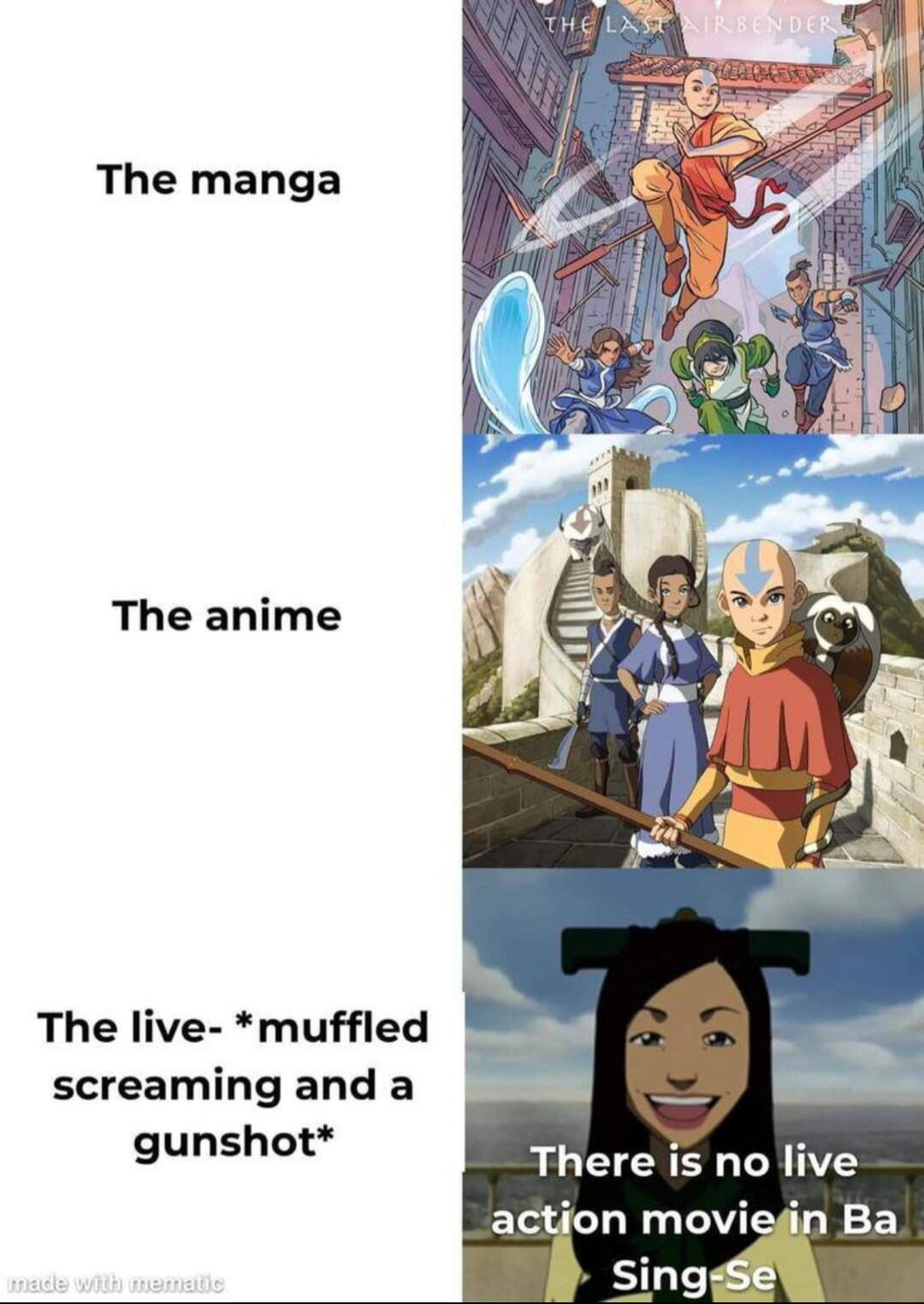 The manga The anime The live muffled screaming and a gunshot There is no live action moviegn Ba SingSe