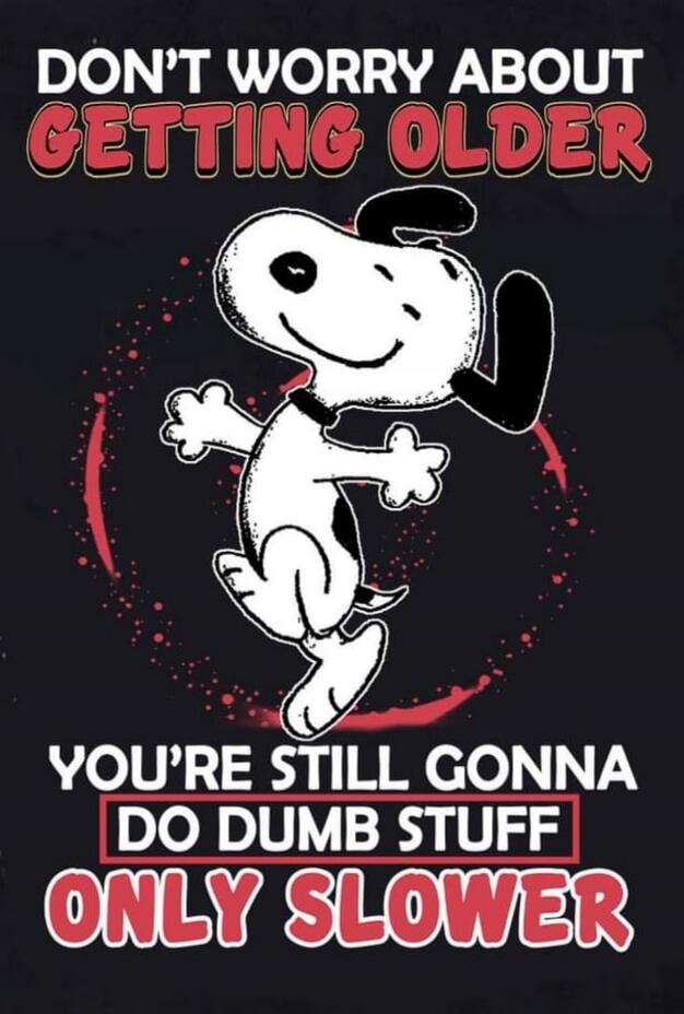 DON'T WORRY ABOUT GETTING OLDER YOU'RE STILL GONNA DO DUMB STUFF ONLY SLOWER