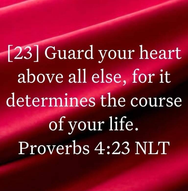 [23] Guard your heart above all else, for it determines the course of your life. Proverbs 4:23 NLT