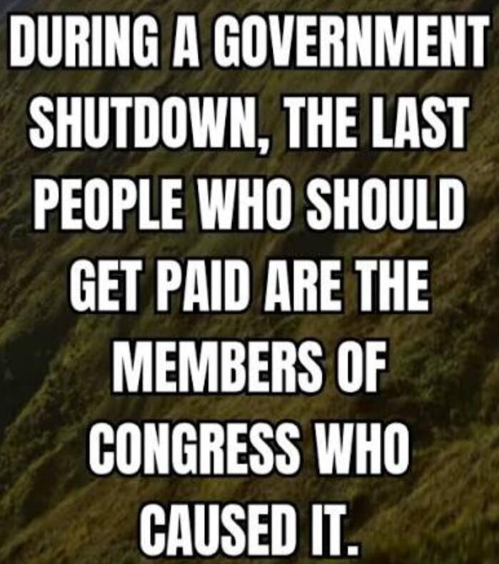 DURING A GOVERNMENT SHUTDOWN, THE LAST PEOPLE WHO SHOULD GET PAID ARE THE MEMBERS OF CONGRESS WHO CAUSED IT.