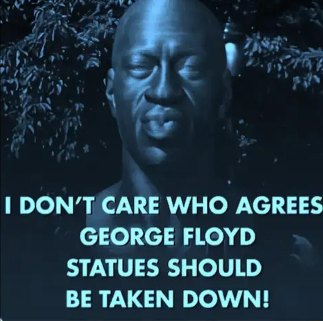 I DON'T CARE WHO AGREES GEORGE FLOYD STATUES SHOULD BE TAKEN DOWN!