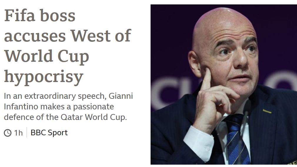 Fifa boss accuses West of World Cup hypocrisy 1h BBCSport