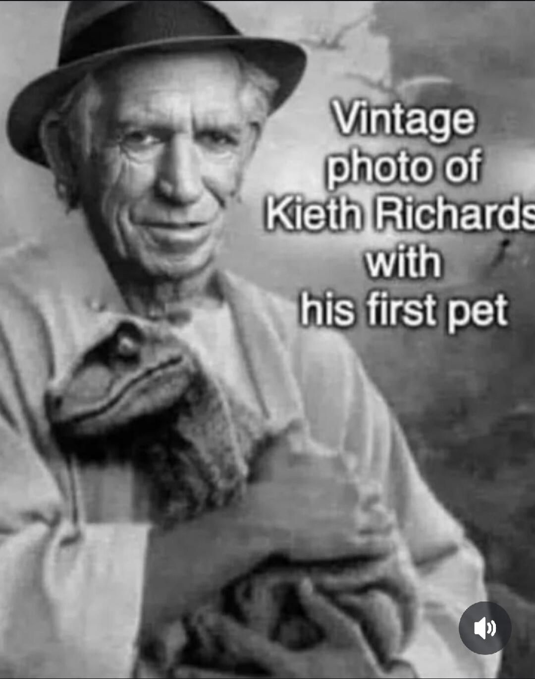 Vintage photo of Kieth Richards with his first pet