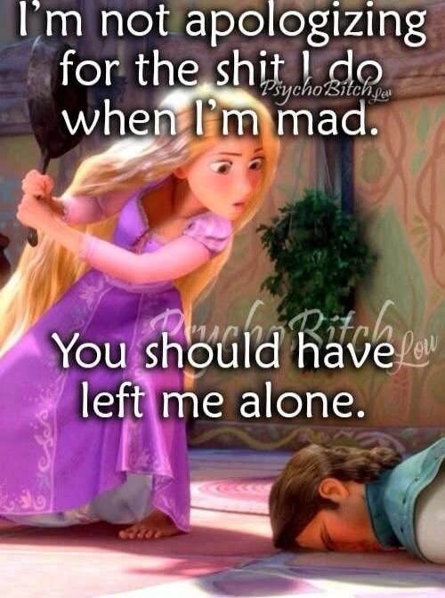 I'm not apologizing for the shit I do when I'm mad. You should have left me alone.