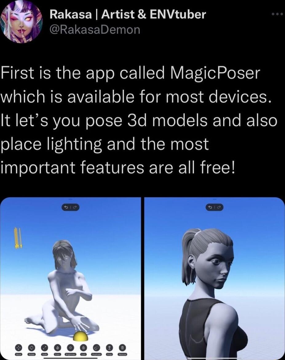 Rakasa Artist ENVtuber RETEEETB I Tol First is the app called MagicPoser which is available for most devices It lets you pose 3d models and also place lighting and the most important features are all free