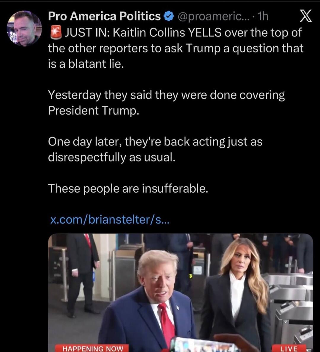 JUST IN: Kaitlin Collins YELLS over the top of the other reporters to ask Trump a question that is a blatant lie. Yesterday they said they were done covering President Trump. One day later, they're back acting just as disrespectfully as usual. These people are insufferable. HAPPENING NOW. LIVE.