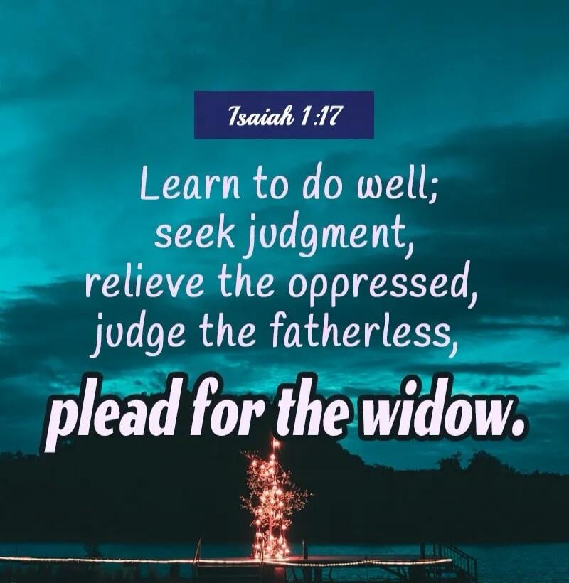 Isaiah 1:17 Learn to do well; seek judgment, relieve the oppressed, judge the fatherless, plead for the widow.