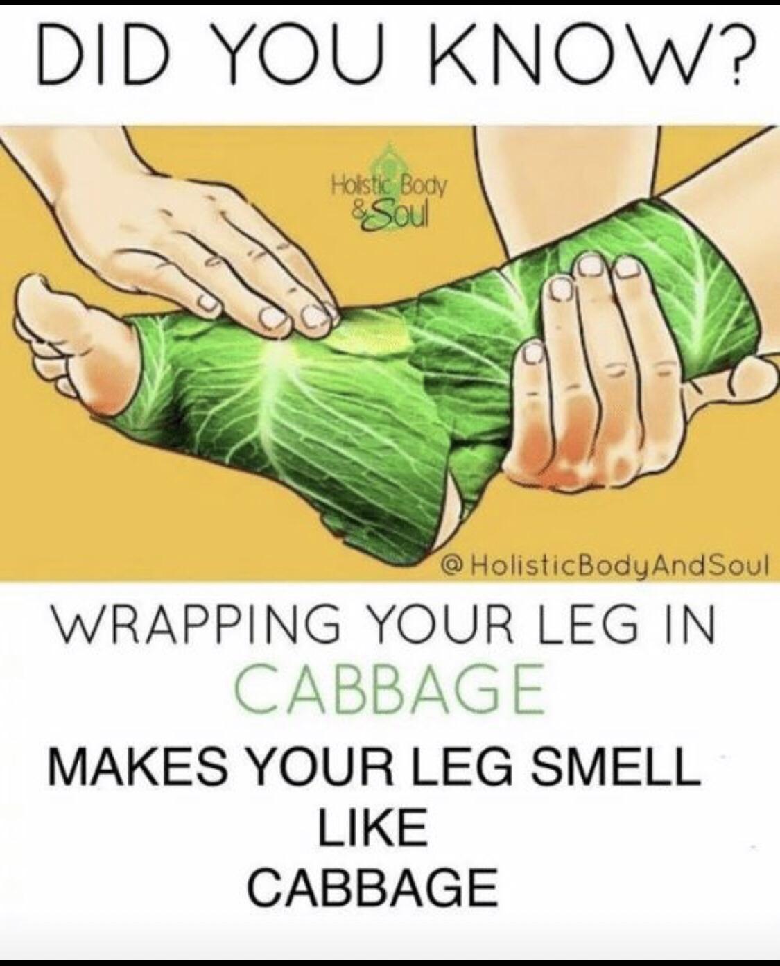 DID YOU KNOW HolisticBodyAndSoul WRAPPING YOUR LEG IN CABBAGE MAKES YOUR LEG SMELL LIKE CABBAGE