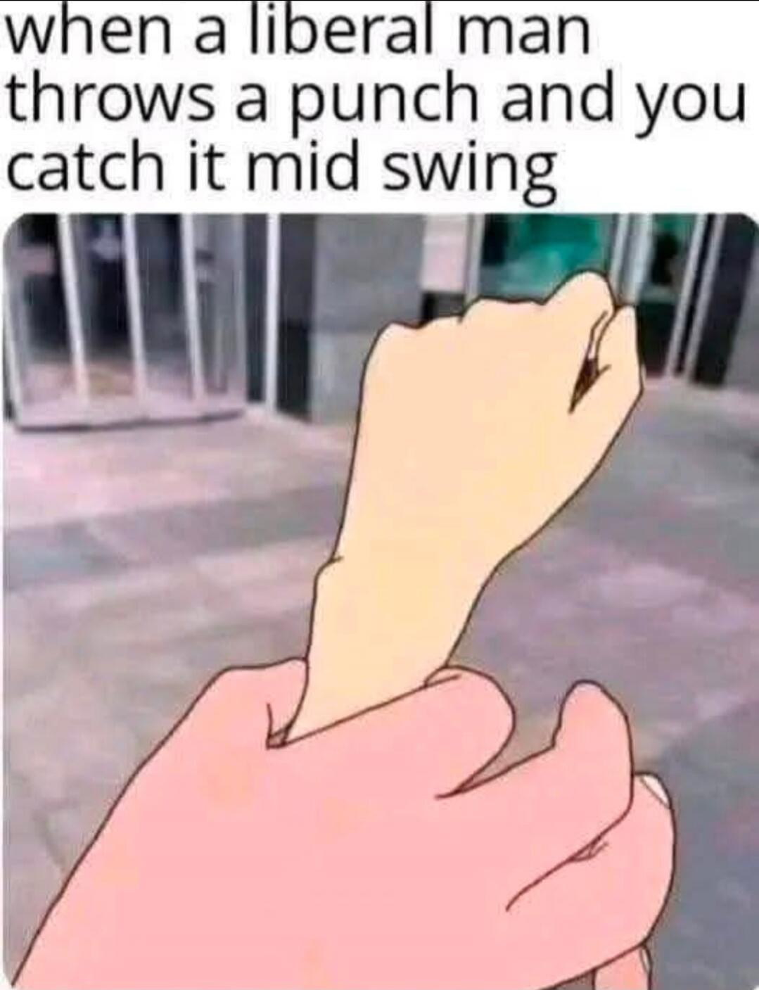when a liberal man throws a punch and you catch it mid swing
