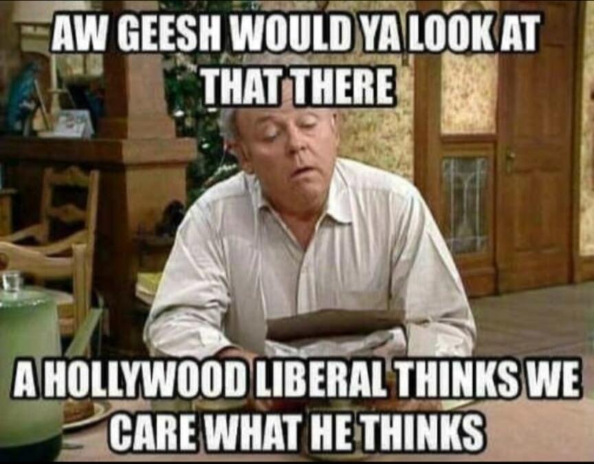 AW GEESH WOULD YA LOOK AT THAT THERE A HOLLYWOOD LIBERAL THINKS WE CARE WHAT HE THINKS