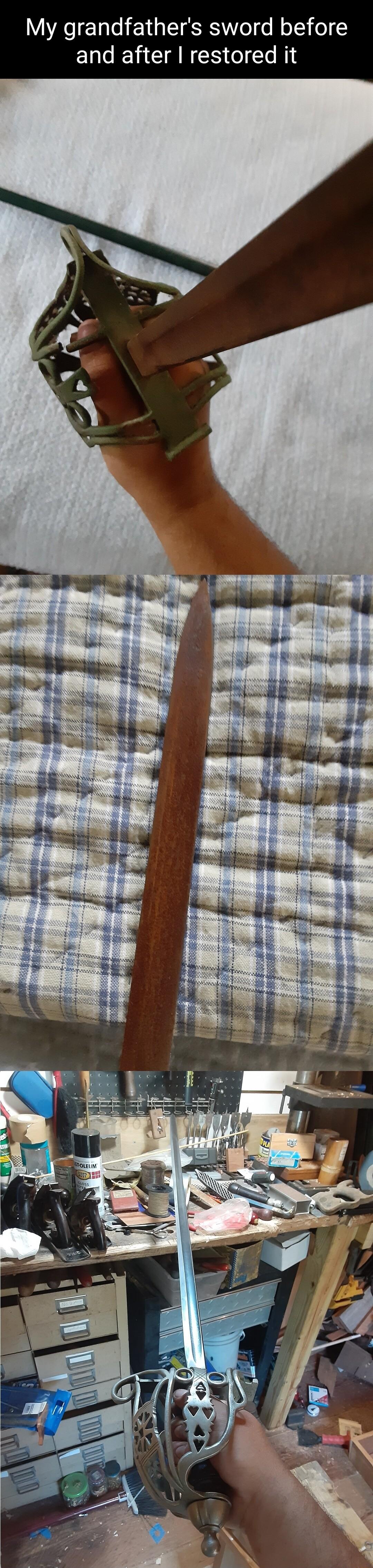 My grandfathers sword before and after restored it