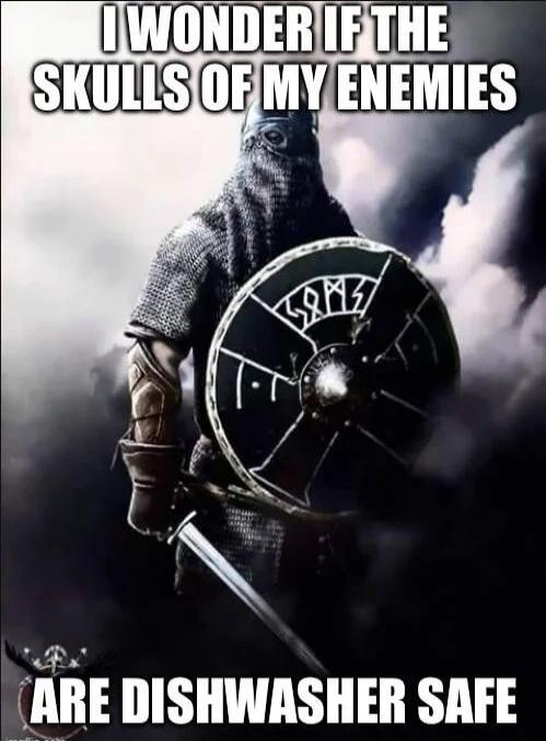 I WONDER IF THE SKULLS OF MY ENEMIES ARE DISHWASHER SAFE