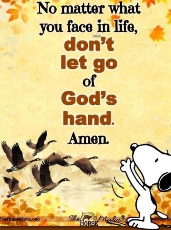 No matter what you face in life, don't let go of God's hand. Amen.