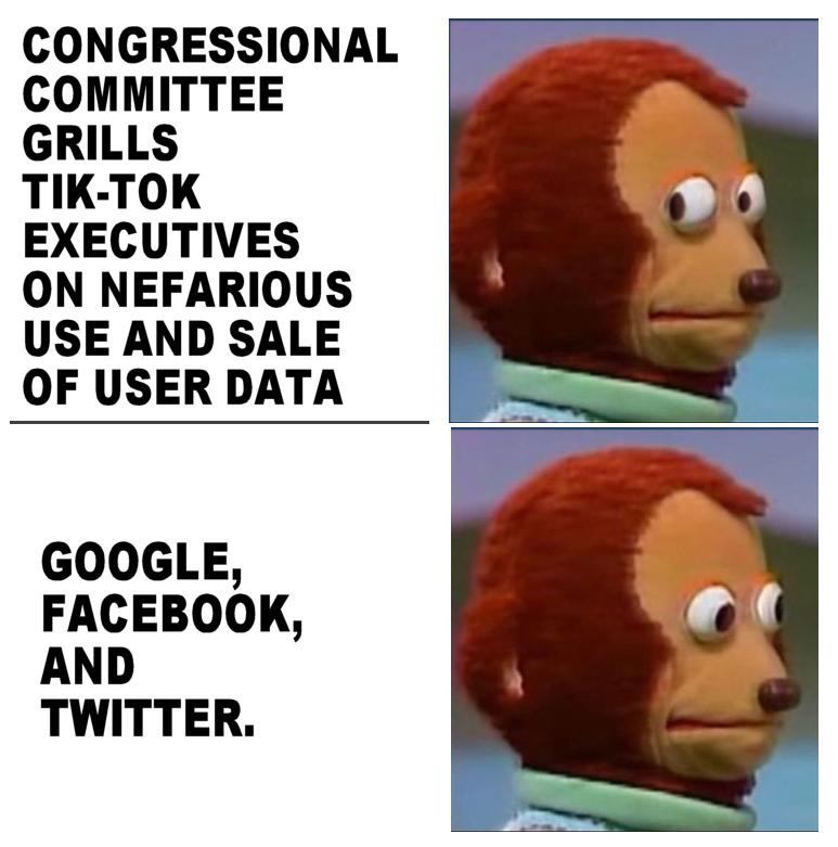 CONGRESSIONAL COMMITTEE GRILLS TIK TOK EXECUTIVES ON NEFARIOUS USE AND SALE OF USER DATA GOOGLE FACEBOOK AND TWITTER