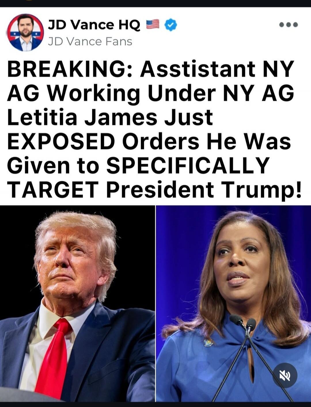 JD Vance HQ JD Vance Fans BREAKING: Assistant NY AG Working Under NY AG Letitia James Just EXPOSED Orders He Was Given to SPECIFICALLY TARGET President Trump!