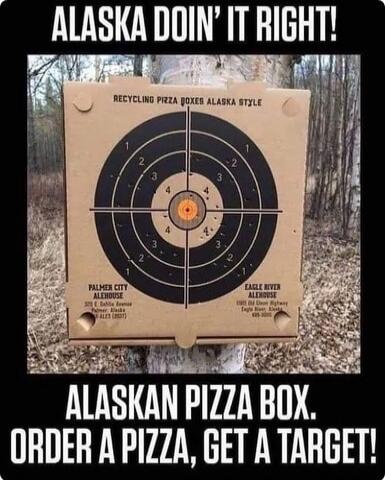 ALASKA DOIN' IT RIGHT! RECYCLING PIZZA BOXES ALASKA STYLE. PALMER CITY ALEHOUSE. EAGLE RIVER ALEHOUSE. ALASKAN PIZZA BOX. ORDER A PIZZA, GET A TARGET!