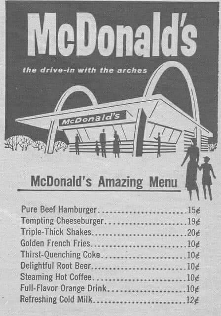 MecDonalds McDonalds Amazing Menu Pure Beef Hamburger 15 Tempting Cheeseburger Triple Thick Shakes Golden French Fries Thirst Quenching Coks Delightful Root Beel Steaming Hot Coffee Full Flavor Orange Drink Refreshing Cold Milk 10 10 10 10 10 12