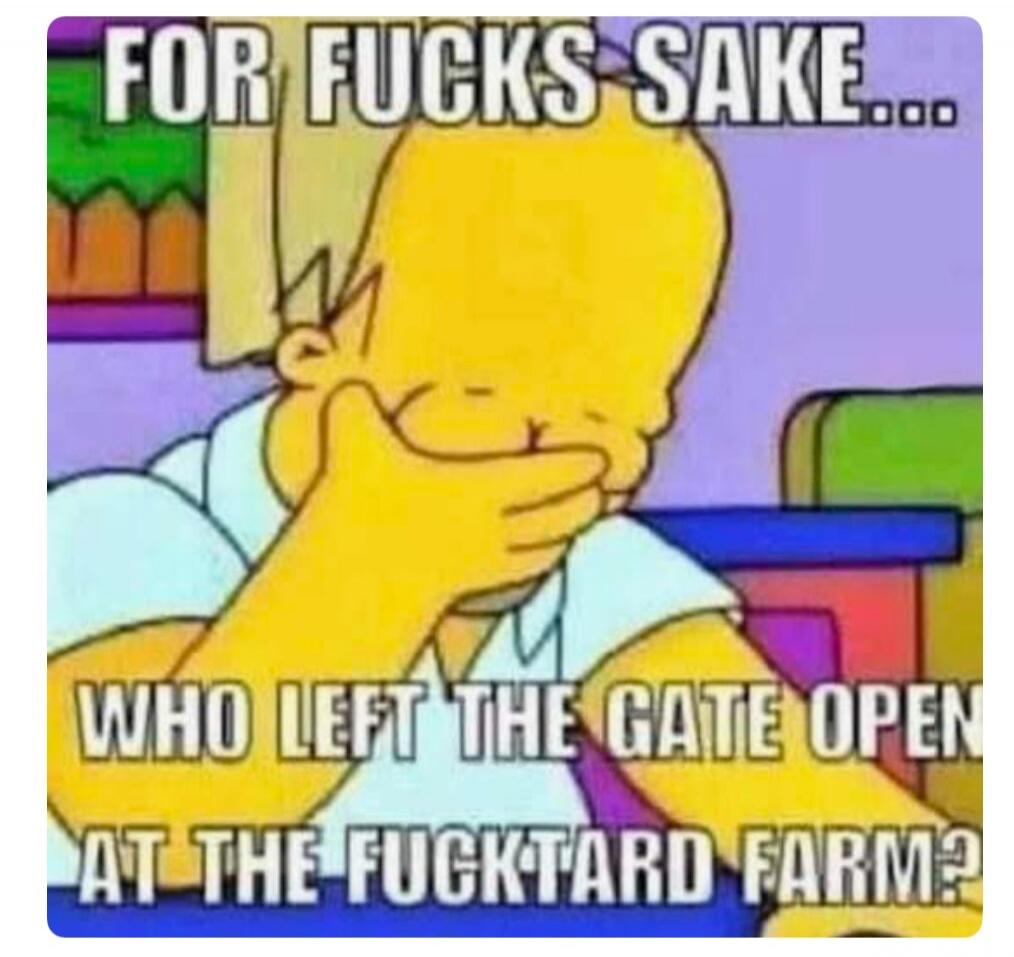 FOR FUCKS SAKE... WHO LEFT THE GATE OPEN AT THE FUCKTARD FARM?
