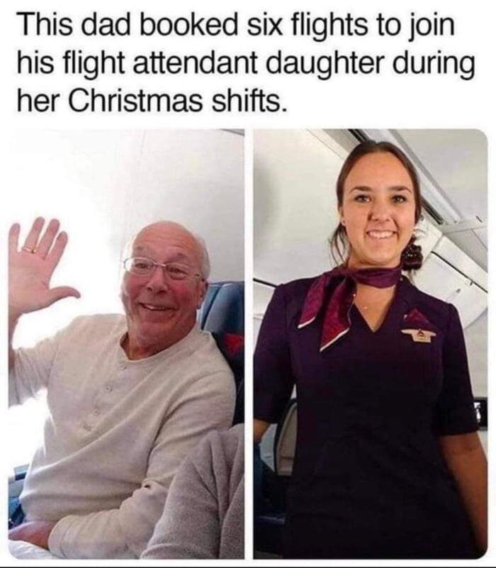 This dad booked six flights to join his flight attendant daughter during her Christmas shifts