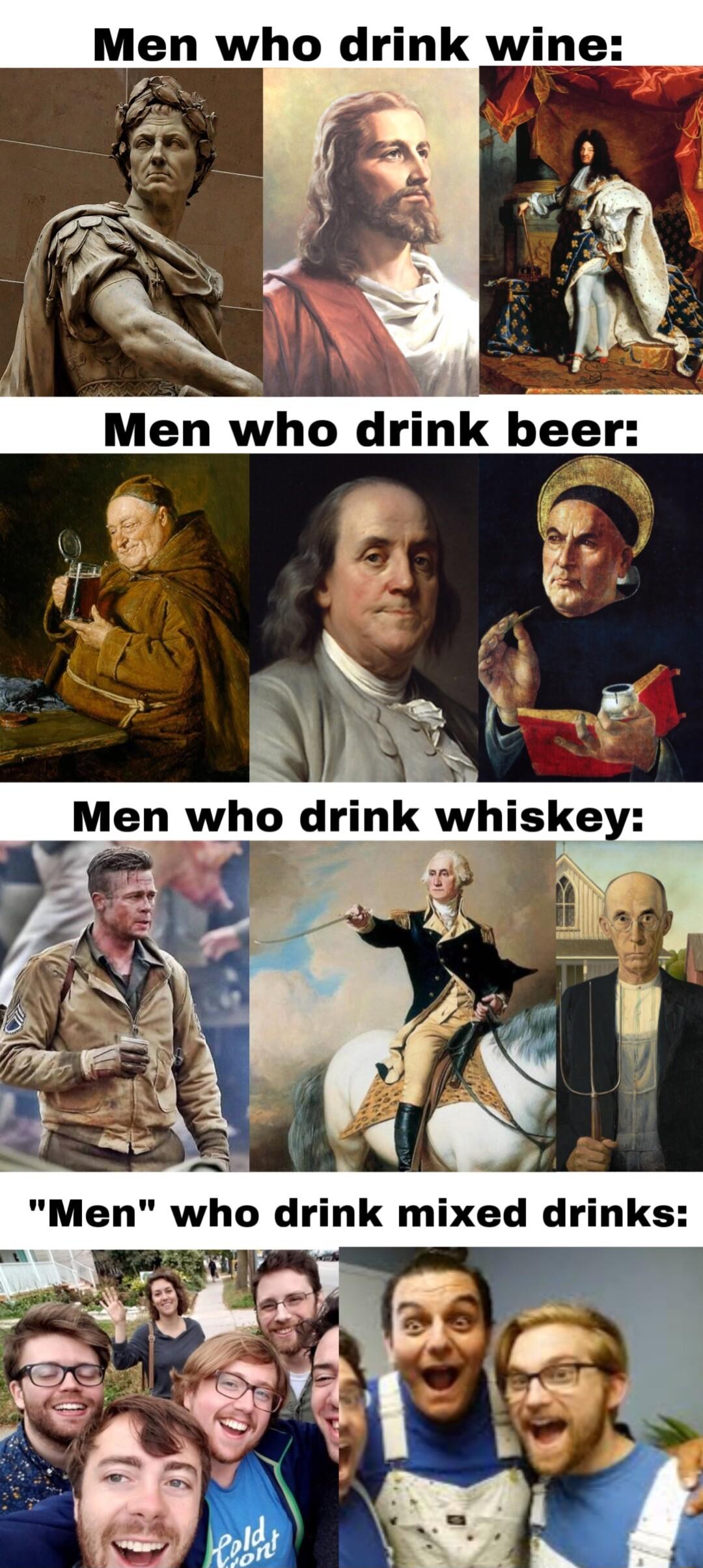 Men who drink wine 7 N A Men who drink whiskey 7