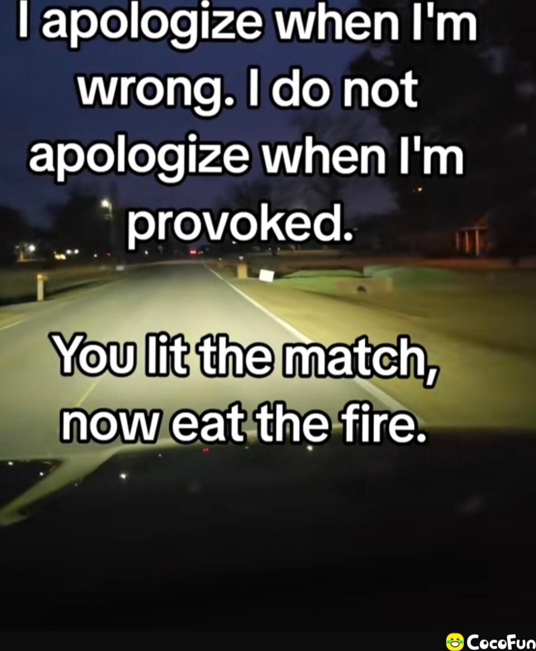 I apologize when I'm wrong. I do not apologize when I'm provoked. You lit the match, now eat the fire.