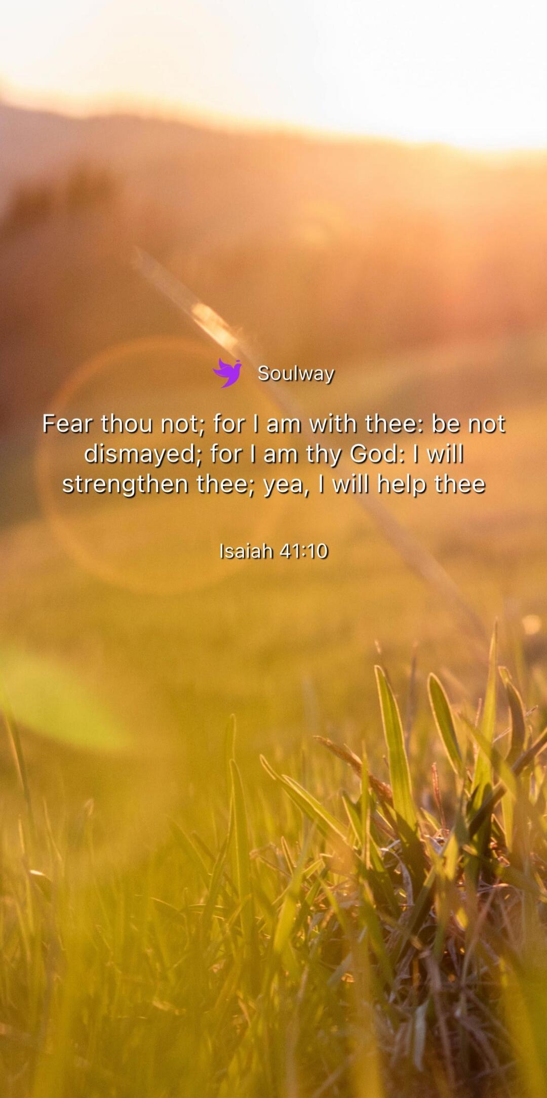 Soulway Fear thou not; for I am with thee: be not dismayed; for I am thy God: I will strengthen thee; yea, I will help thee Isaiah 41:10