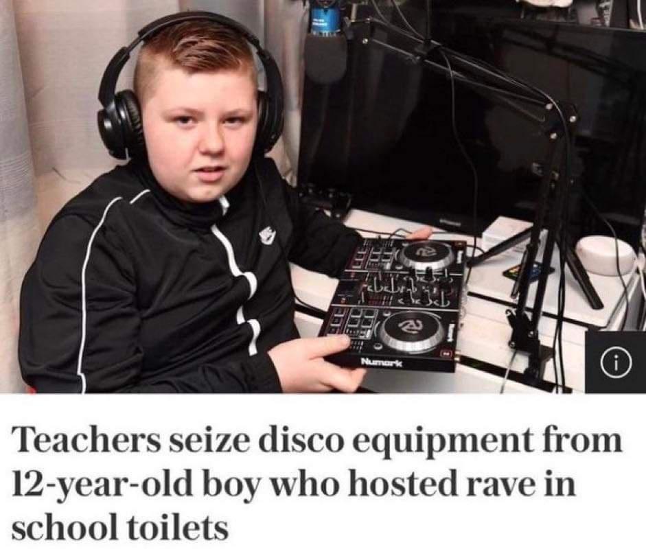 achers seize disco equipment from year old boy who hosted rave in school toilets