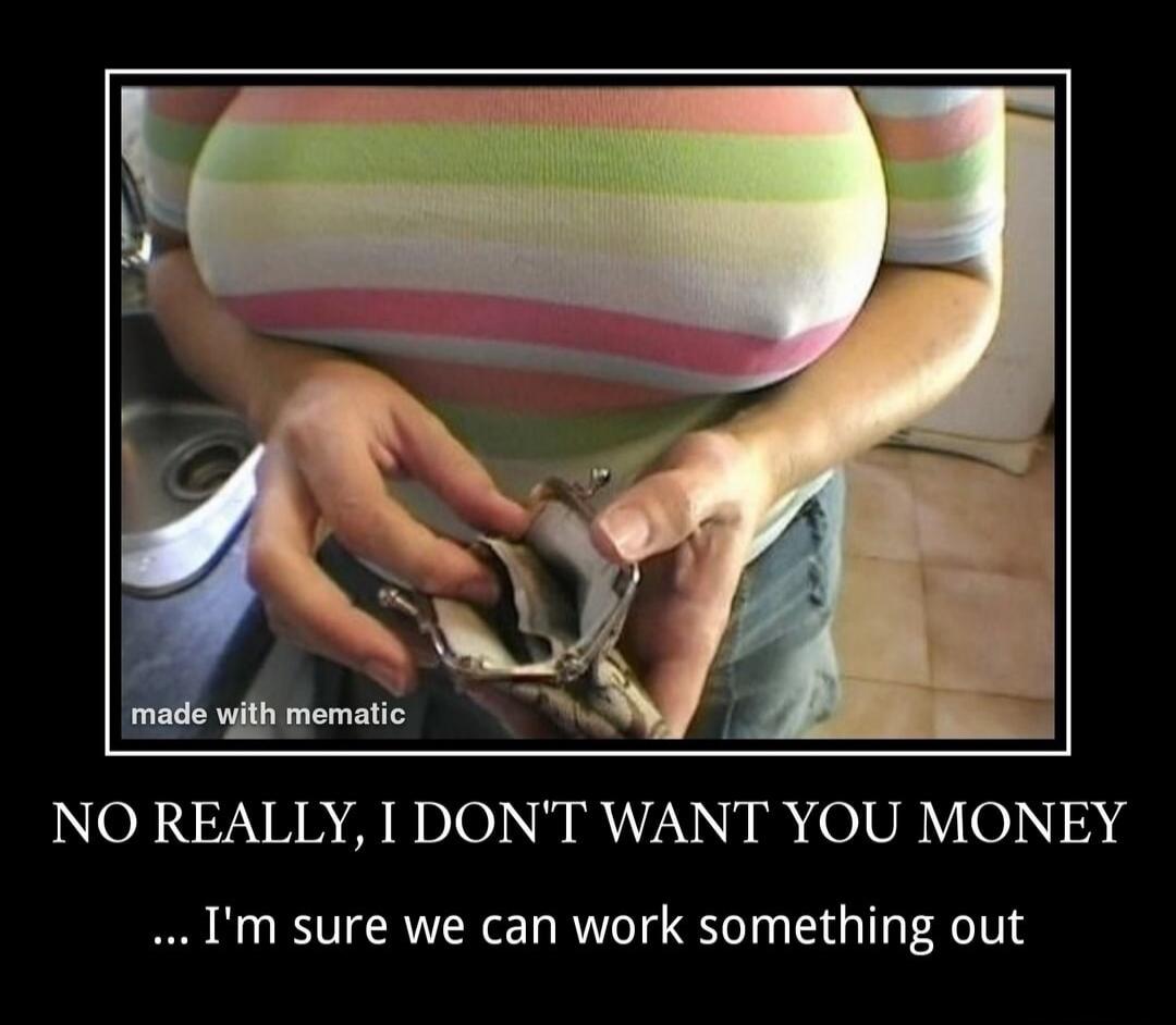 made with mematic NO REALLY, I DON'T WANT YOU MONEY ... I'm sure we can work something out