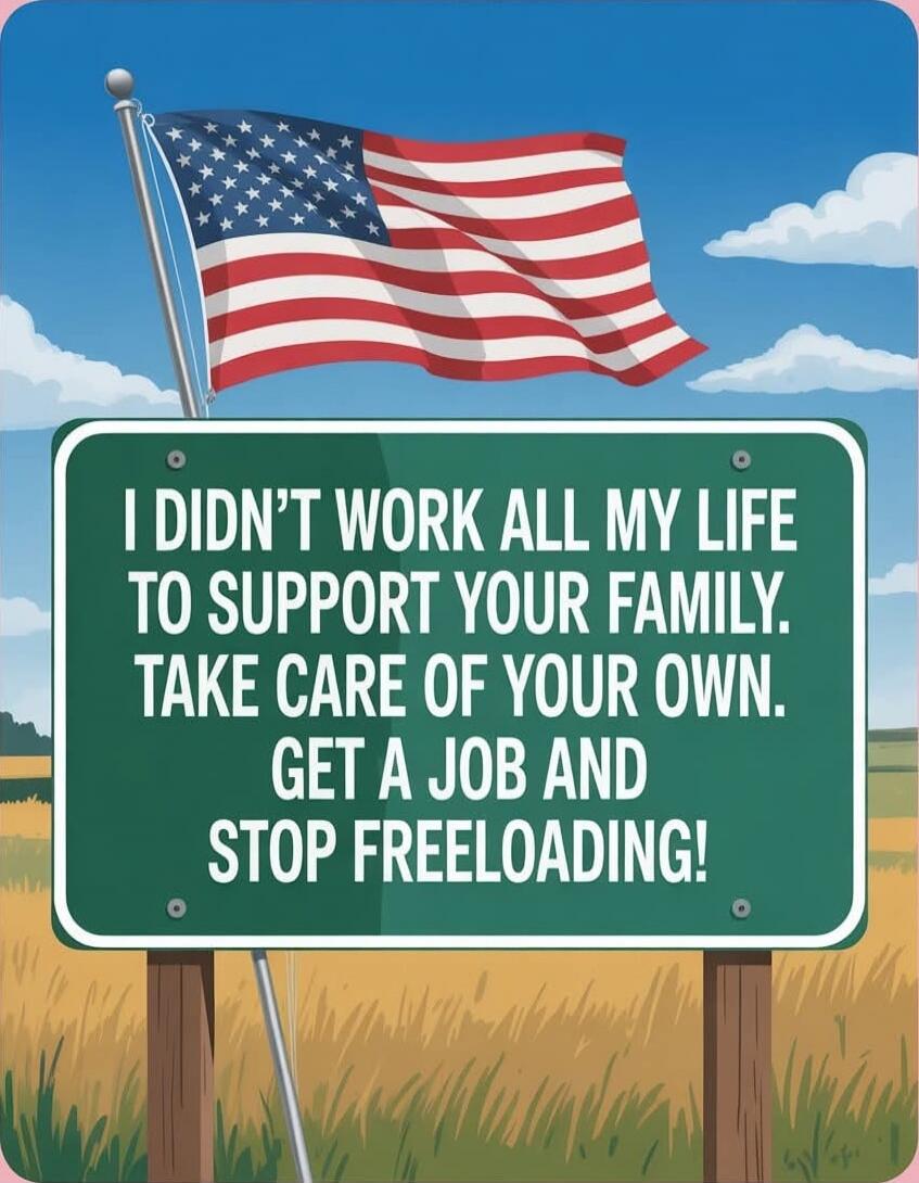 I DIDN'T WORK ALL MY LIFE TO SUPPORT YOUR FAMILY. TAKE CARE OF YOUR OWN. GET A JOB AND STOP FRELOADING!