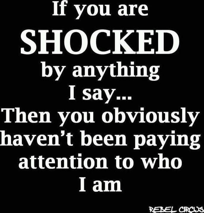 If you are SHOCKED by anything I say... Then you obviously haven't been paying attention to who I am