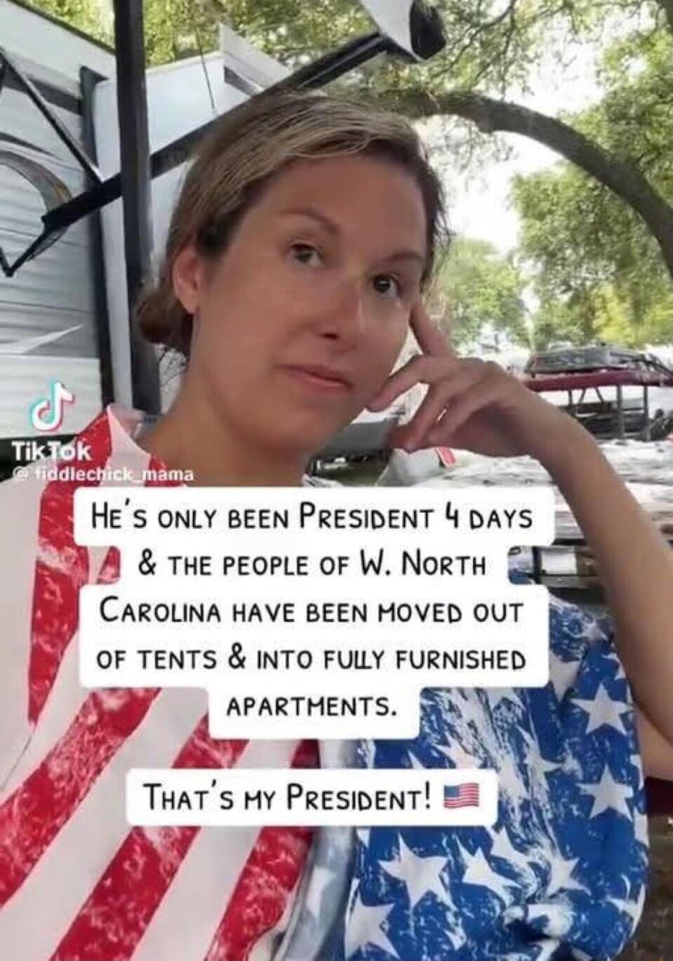 ama Hes oNLY BEEN PRESIDENT 4 DAYS CAROLINA HAVE BEEN MOVED OUT OF TENTS INTO FULLY FURNISHED APARTHENTS A a THATs Hy PResIDENT