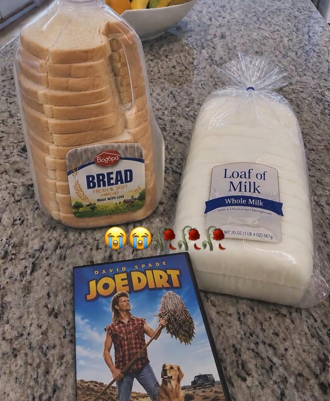 Bogopa BREAD FRESH & SOFT ENRICHED MADE WITH LOVE Loaf of Milk Whole Milk Grade A Pasteurized Homogenized WT 20 OZ (1 LB 4 OZ) 567g DAVID SPADE JOE DIRT