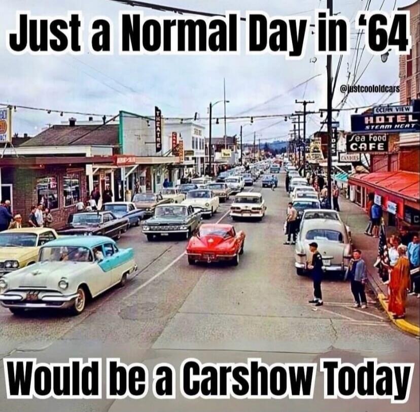 Just a Normal Day in '64. Would be a Carshow Today. OCEAN VIEW HOTEL. SEA FOOD CAFE. CANDIES. THEATRE.