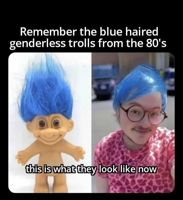 Remember the blue haired genderless trolls from the 80's this is what they look like now