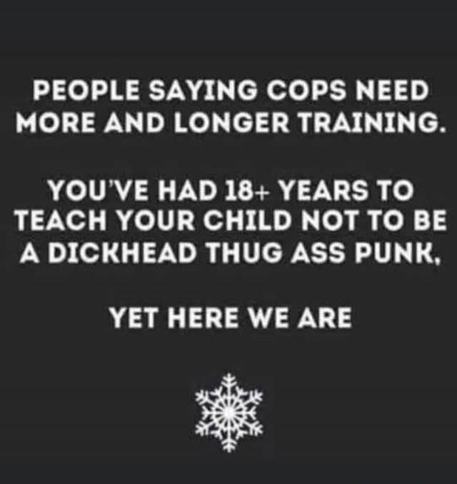 PEOPLE SAYING COPS NEED MORE AND LONGER TRAINING. YOU'VE HAD 18+ YEARS TO TEACH YOUR CHILD NOT TO BE A DICKHEAD THUG ASS PUNK, YET HERE WE ARE