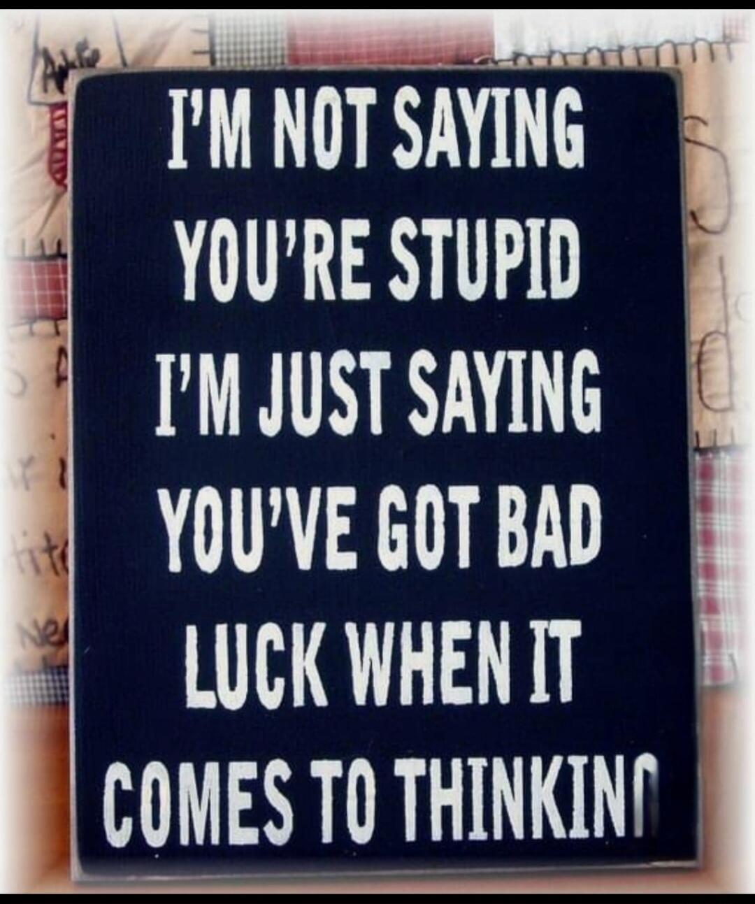 I'M NOT SAYING YOU'RE STUPID I'M JUST SAYING YOU'VE GOT BAD LUCK WHEN IT COMES TO THINKING