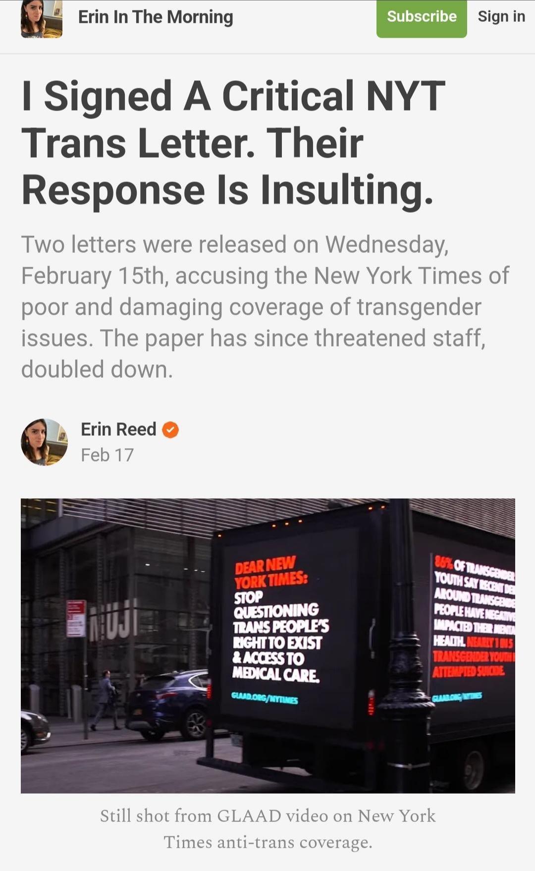 g Erin In The Morning signin Signed A Critical NYT Trans Letter Their Response Is Insulting Two le released on W Erin Reed b1
