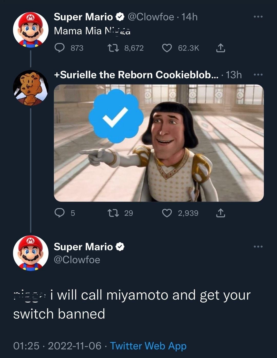 Super Mario Clowfoe 14h QOem tMem Ok Qs 0 2 VIEX T Super Mario Clowfoe i will call miyamoto and get your switch banned 0125 2022 11 06 Twitter Web App RCEEERC T CRIVEL IO g ARICH