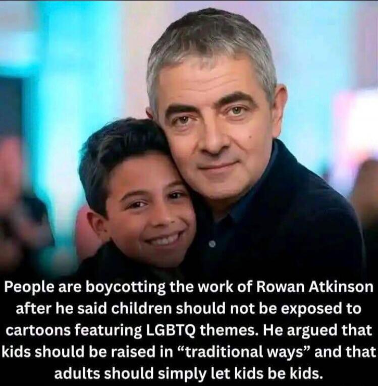 People are boycotting the work of Rowan Atkinson after he said children should not be exposed to cartoons featuring LGBTQ themes. He argued that kids should be raised in 