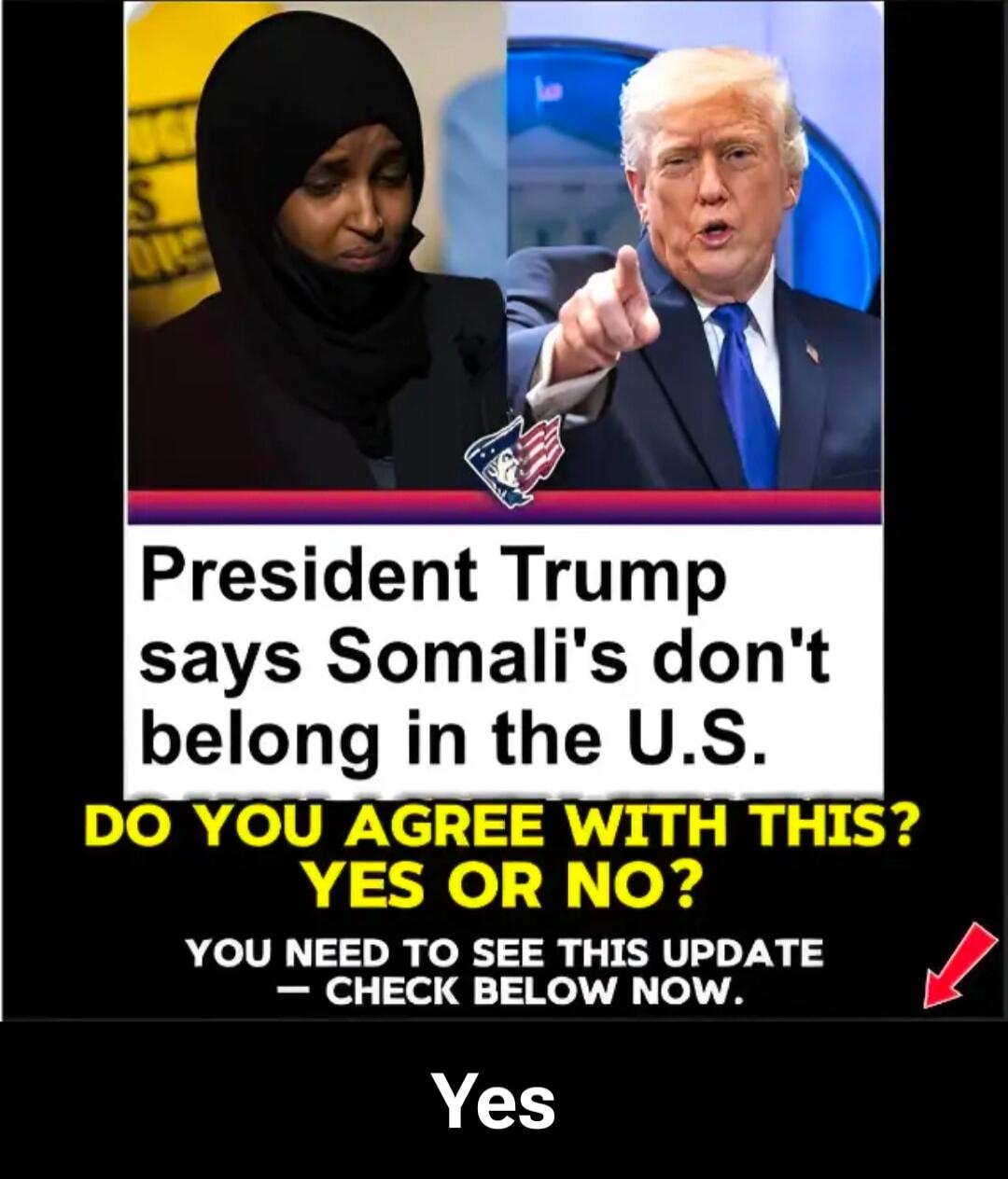 President Trump says Somali's don't belong in the U.S. DO YOU AGREE WITH THIS? YES OR NO? YOU NEED TO SEE THIS UPDATE - CHECK BELOW NOW. Yes