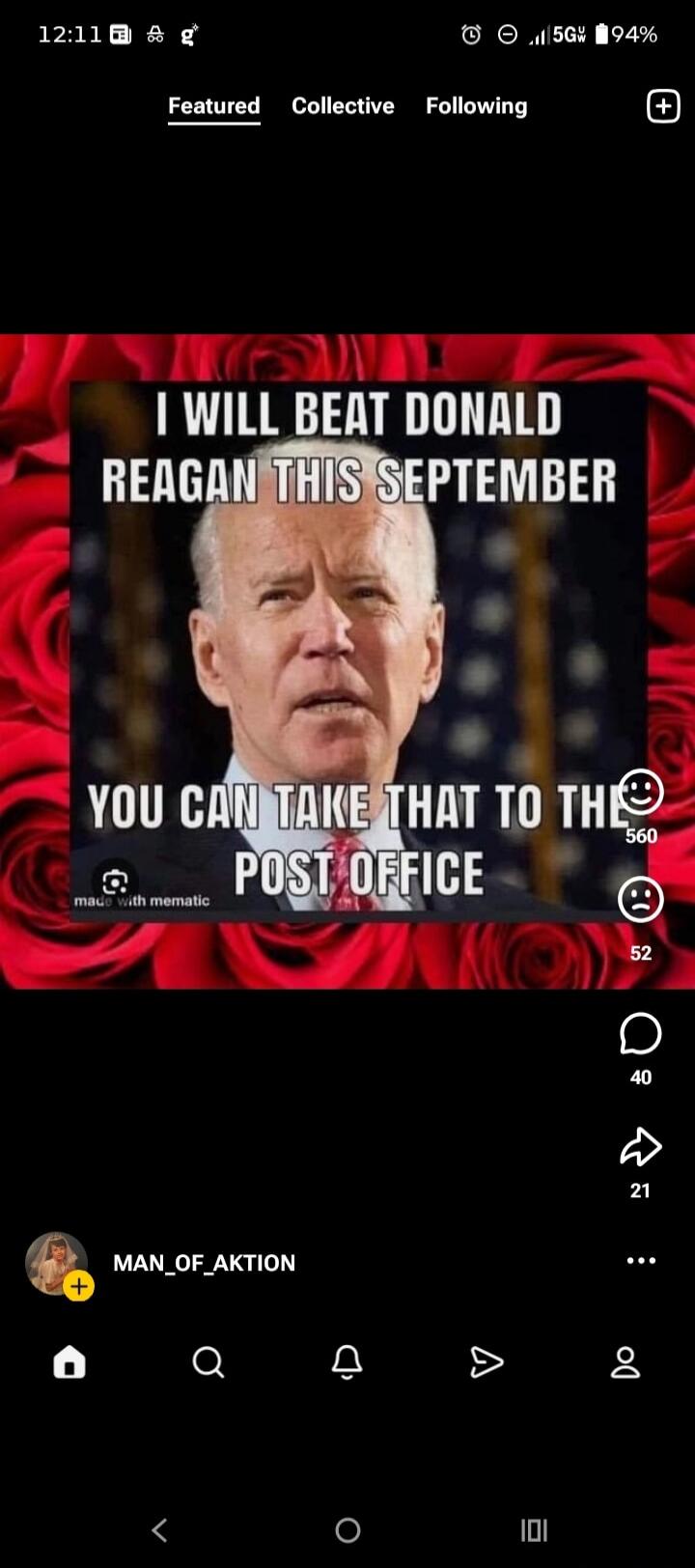 I WILL BEAT DONALD REAGAN THIS SEPTEMBER YOU CAN TAKE THAT TO THE POST OFFICE