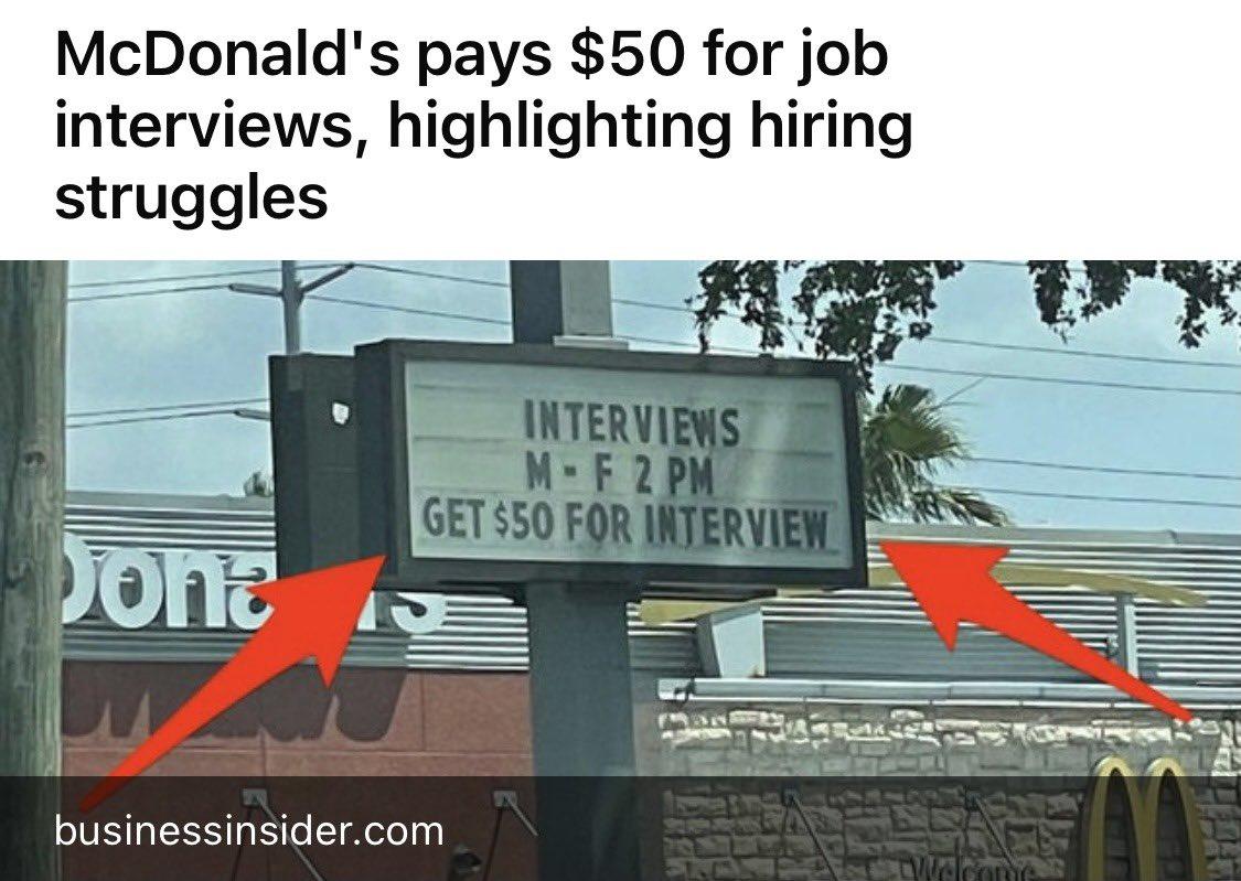 McDonalds pays 50 for job interviews highlighting hiring struggles businessinsidercom