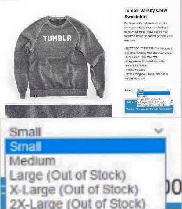 Tumblr Varsity Crew Small e Medium Large Out of Stock X Large Out of Stock 0 B 2 arae Oul of Stock