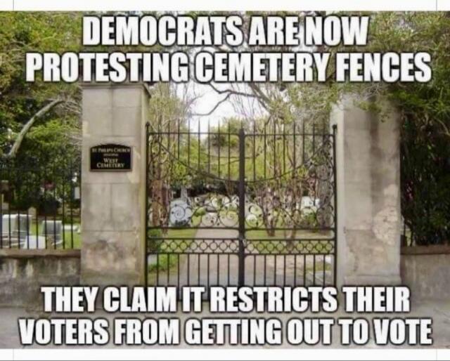 DEMOCRATS ARE NOW PROTESTING CEMETERY FENCES THEY CLAIM IT RESTRICTS THEIR VOTERS FROM GETTING OUT TO VOTE. St. Philips Church West Cemetery.