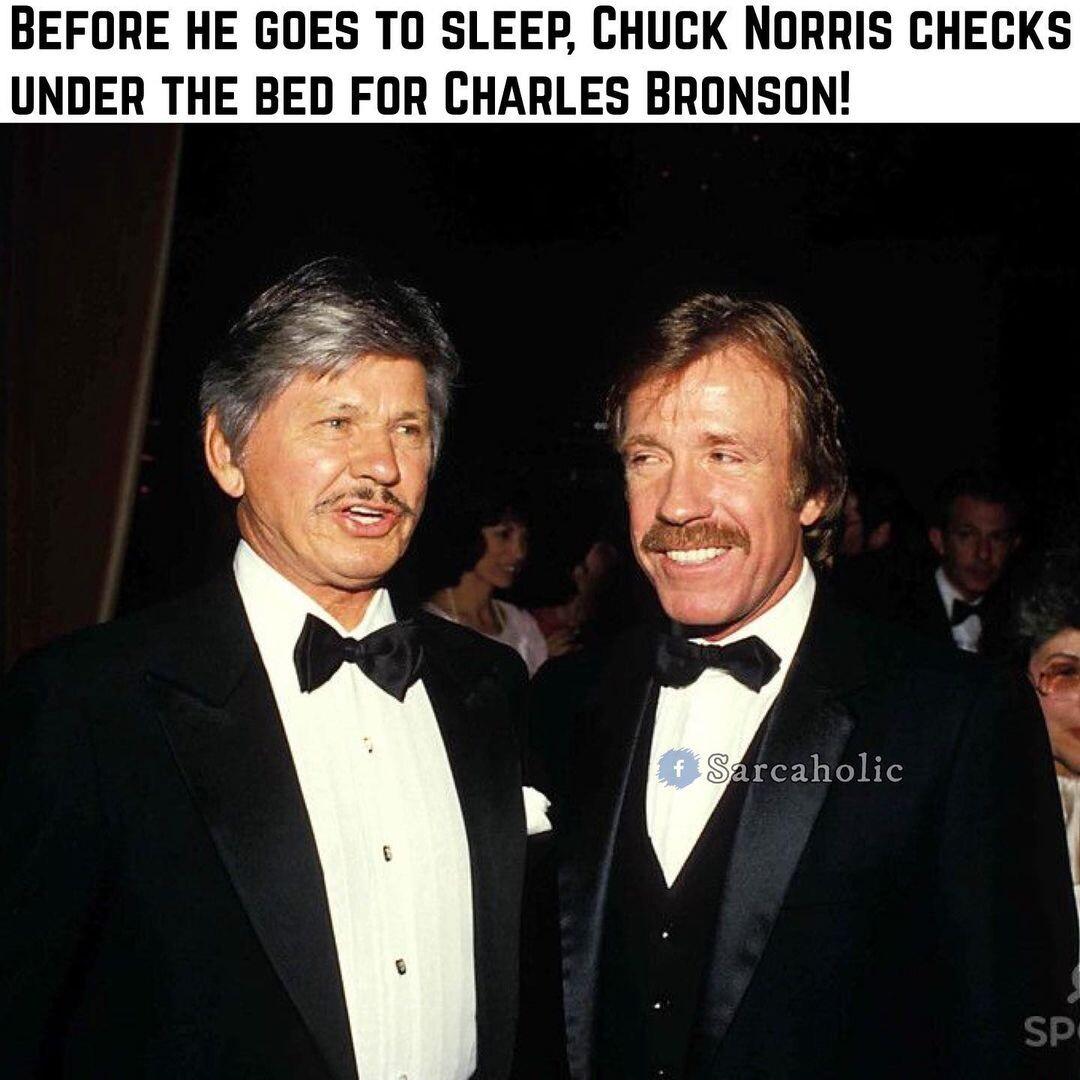 BEFORE HE GOES TO SLEEP CHUCK NORRIS CHECKS UNDER THE BED FOR CHARLES BRONSON reaholic