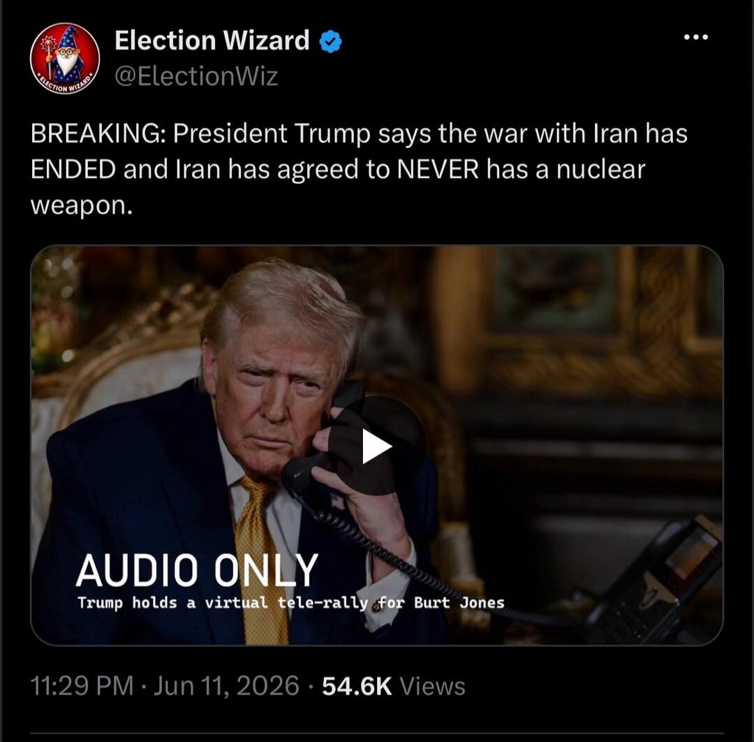 BREAKING: President Trump says the war with Iran has ENDED and Iran has agreed to NEVER has a nuclear weapon. AUDIO ONLY. Trump holds a virtual tele-rally for Burt Jones.