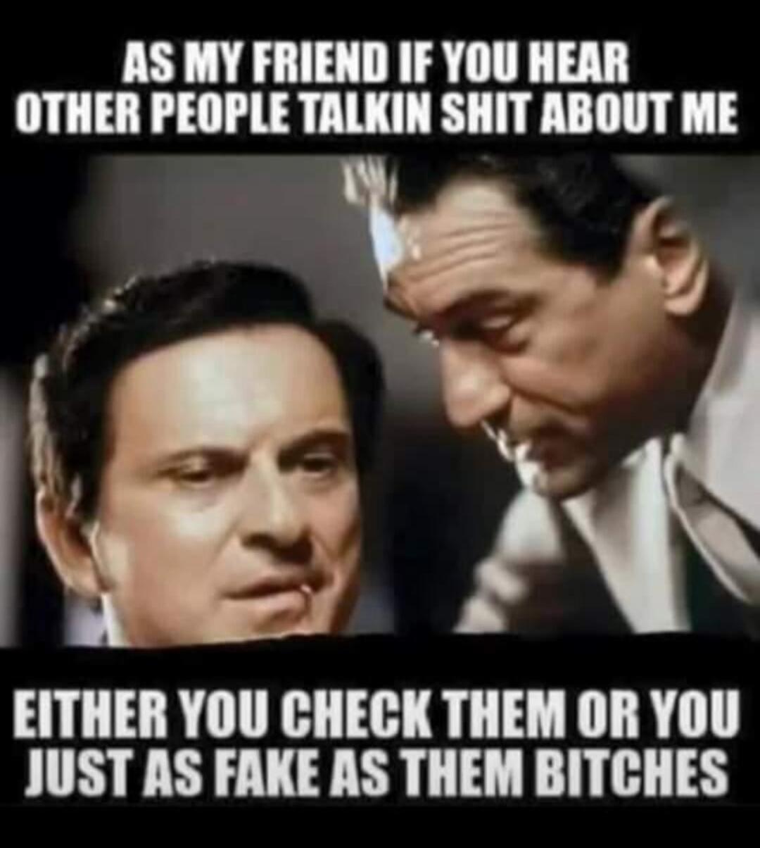 AS MY FRIEND IF YOU HEAR OTHER PEOPLE TALKIN SHIT ABOUT ME EITHER YOU CHECK THEM OR YOU JUST AS FAKE AS THEM BITCHES