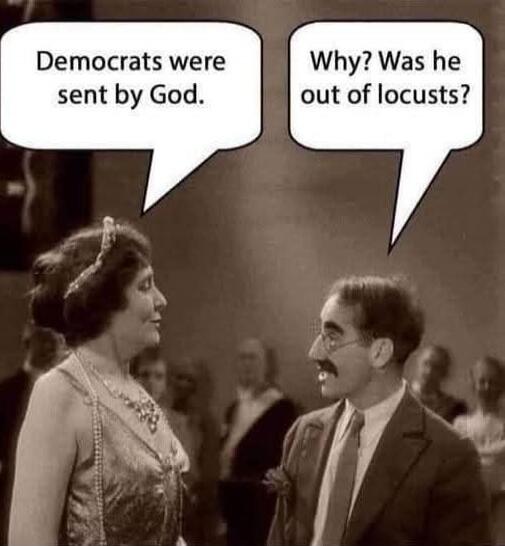 Democrats were sent by God. Why? Was he out of locusts?