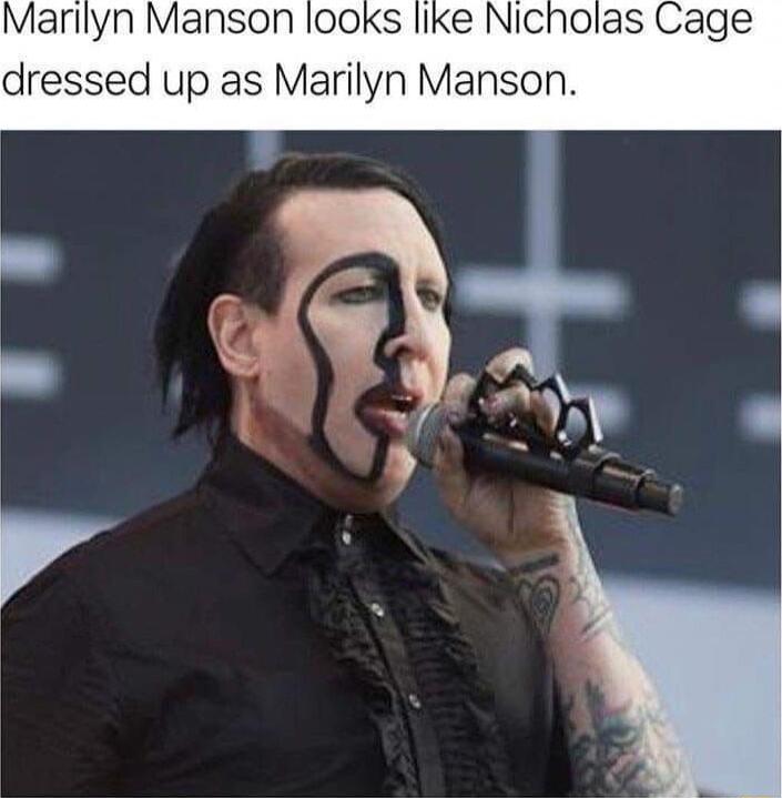 Marilyn Manson looks like Nicholas Cage dressed up as Marilyn Manson